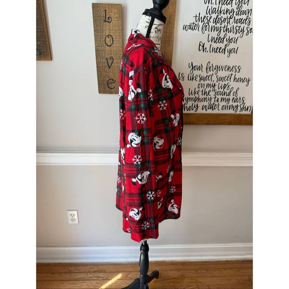 Disney Women's Mickey Mouse Plaid Flannel Holiday Jammies Sleepshirt Red Medium - Picture 3 of 8